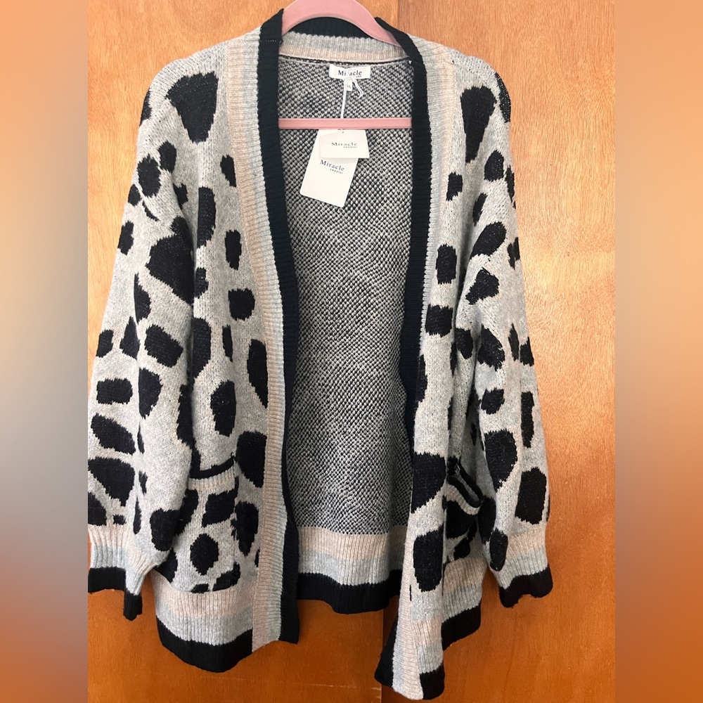 NWT Miracle Leopard Print Open Front Cardigan Sweater with two front pockets - Picture 1 of 6